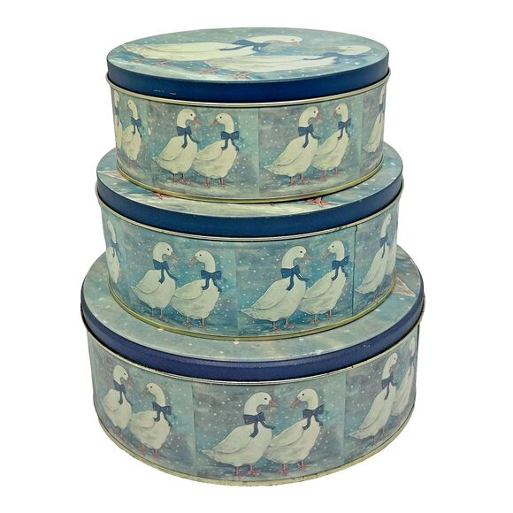 Unbranded Other - Vintage Decorative Winter Geese Nesting Tins Canisters Set of 3 Goose 80s